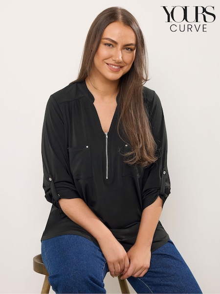 Yours Curve Black Zip Front Jersey Top (F58270) | €45