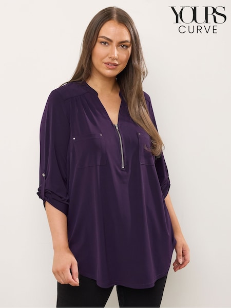 Yours Curve Purple Zip Front Jersey Top (F58271) | €48