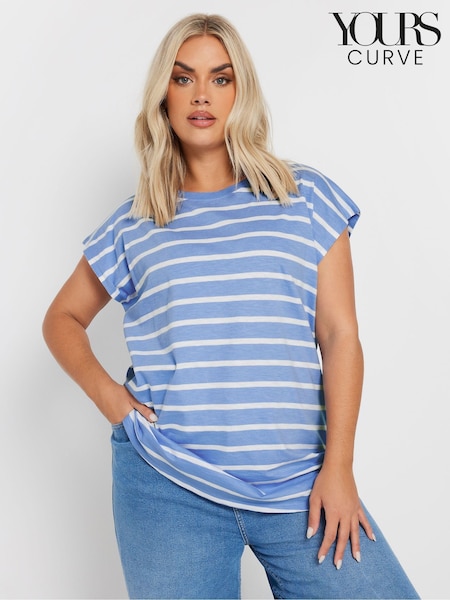 Yours Curve Blue 100% Cotton Grown On Slub T-Shirt (F58301) | kr286