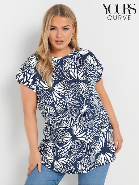 Yours Curve Light Blue 100% Cotton Grown On Slub T-Shirt (F58317) | kr286