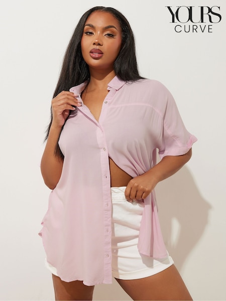 Yours Curve Pink Short Sleeve Chambray Shirt (F58319) | €39