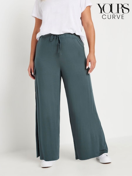 Yours Curve Blue Jersey Wide Leg Cargo Trousers (F58321) | €39