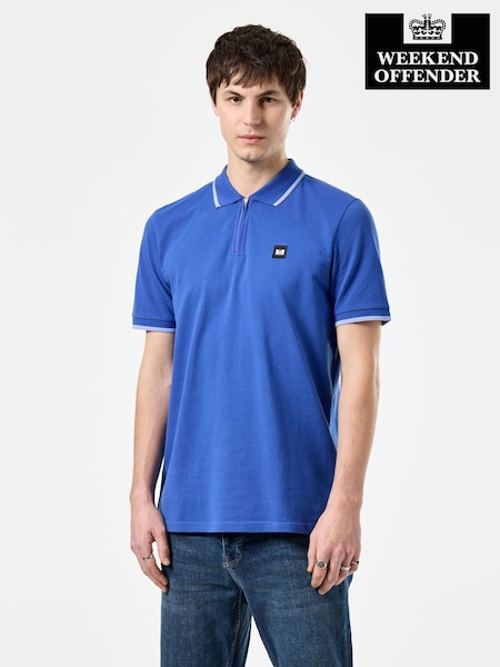 Weekend Offender Blue Monti Zip 100% Cotton Polo Shirt (F58342) | ‏251‏₪