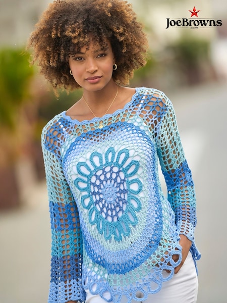 Joe Browns Blue Boho Crochet Knit Jumper (F58363) | ₪277