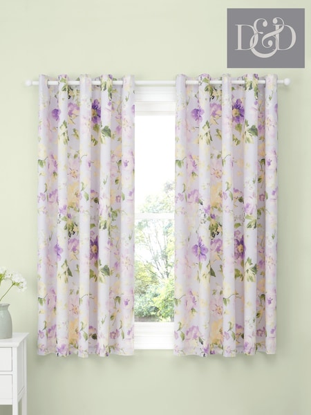 Dreams & Drapes Lilac Flourette Lined Pair of Eyelet Curtains (F58373) | €66