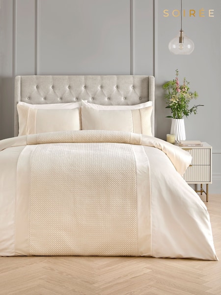 Soiree Natural Iras Quilted Detailing Duvet Cover Set (F58394) | €66 - €93