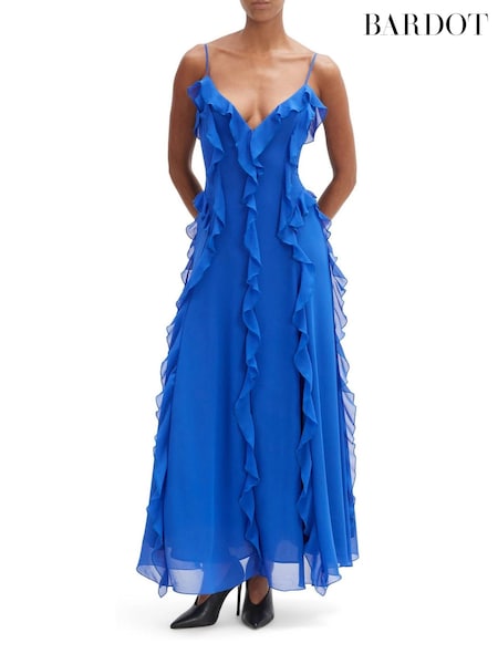 Bardot Blue Veris Ruffle Maxi Dress (F58415) | R$ 1.175