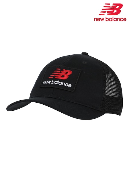 New Balance Black Stacked Patch Logo Trucker 100% Cotton Hat (F58554) | €29