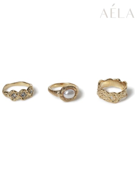 Aela Gold Tone Diamond Simulant Bobbled Stone Ring (F58618) | ‏101‏₪