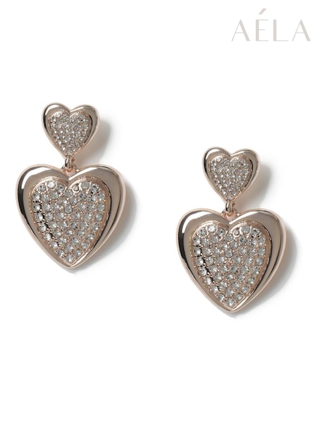 Aela Rose Gold Tone Pave Heart Drop Earrings (F58624) | €18