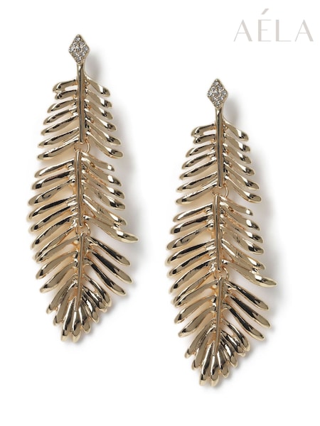 Aela Gold Tone Feather Drop Earrings (F58628) | €21