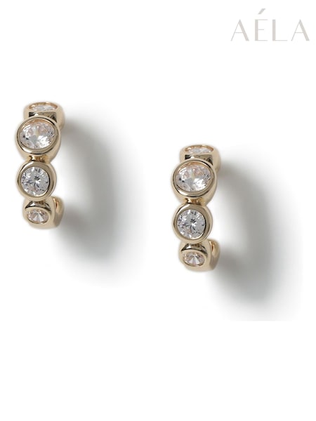 Aela Gold Tone Diamond Simulant Chunky Stone Hoop Earrings (F58639) | €32