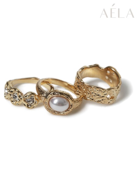 Aela Gold Tone Pearl Effect Ring 3 Pack (F58641) | €18