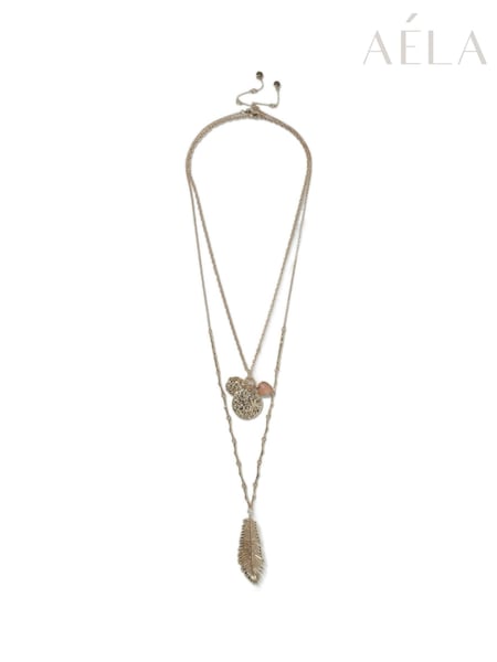 Aela Gold Tone Feather Long Necklace (F58657) | 37 €