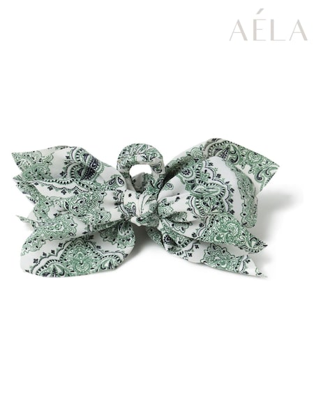 Aela Green Paisley Print Bow Hair Claw (F58659) | €18
