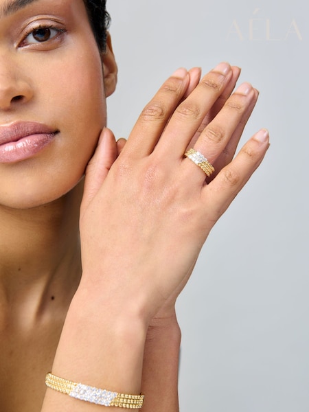 Aela Gold Tone Diamond Simulant Bobbled Stone Ring (F58670) | ‏101‏₪