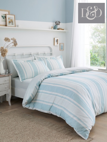 Dreams & Drapes Blue Finlay Stripe Easy Care 28cm Fitted Bed Sheet Set (F58683) | €16 - €27