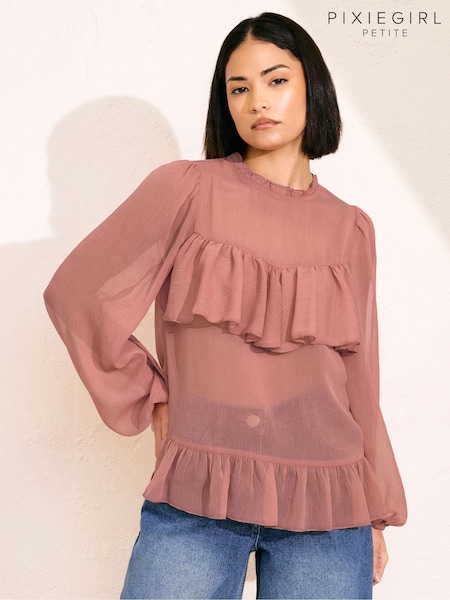 Vaaleanpunainen - PixieGirl Petite Chiffon Frill Pusero (F58720) | €43