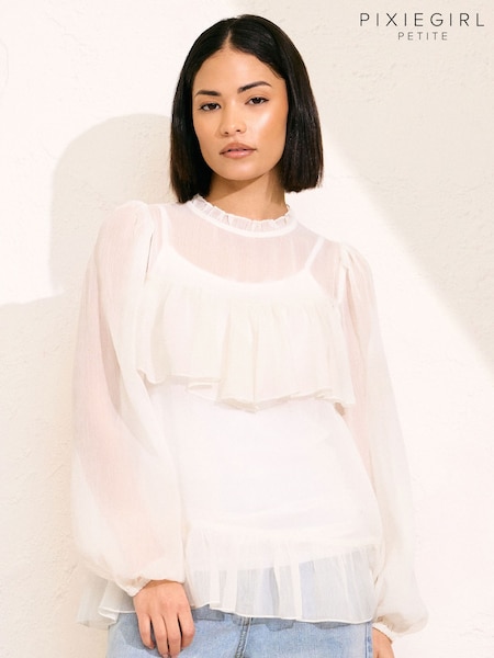 PixieGirl Petite Natural Chiffon Frill Blouses (F58725) | €36