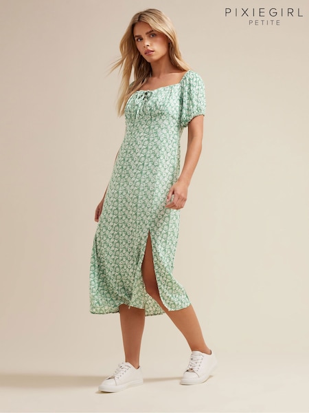 PixieGirl Petite Green Floral Tie Front Midi Dress (F58730) | €60