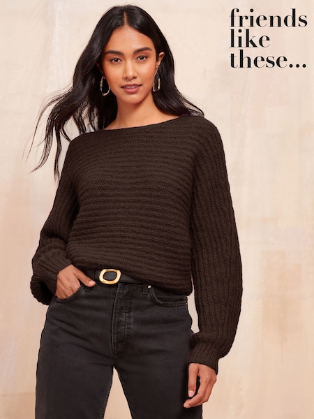 Friends Like These Brown Eyelash Slash Neck Jumper (F58778) | €43