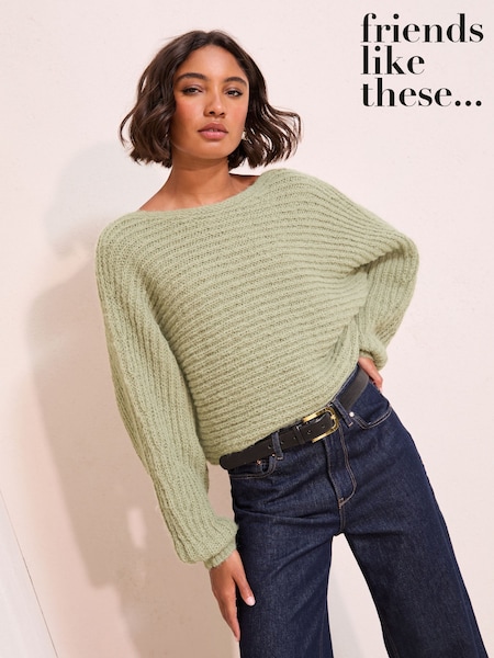 Friends Like These Green Eyelash Slash Neck Jumper (F58779) | €43
