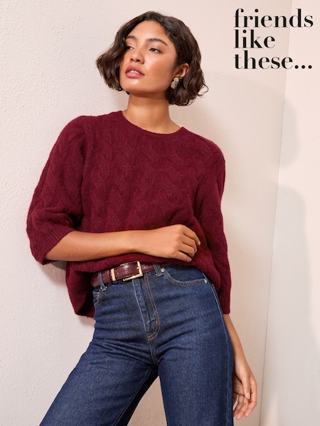 Berry Red - Friends Like These Cable Knitted T-Shirt (F58785) | R$ 335