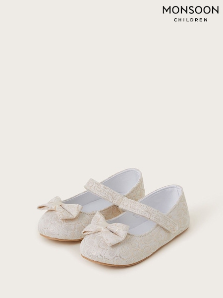 Monsoon Gold Baby Jacquard Bow Walkers Shoes (F58820) | 109 QAR