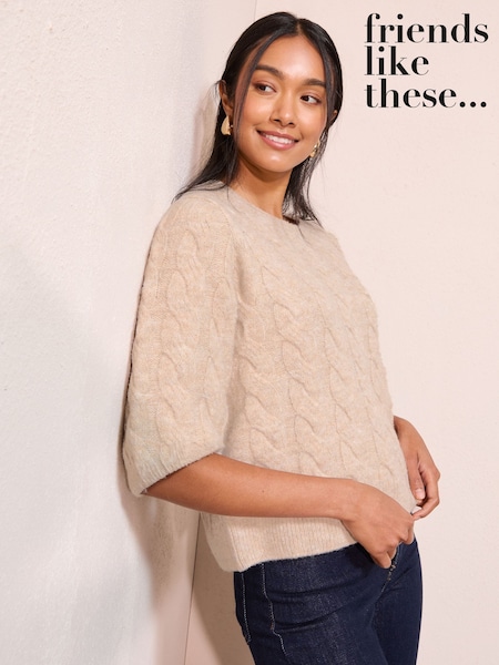 Friends Like These Neutral Petite Cable Knitted T-Shirt (F58853) | €36