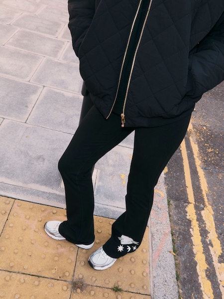 Never Fully Dressed Black Embroidery Cotton Flare Leggings (F58889) | €69.50