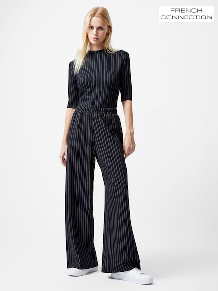 French Connection Black Regina Jersey Wide Leg Trousers (F58967) | ₪297