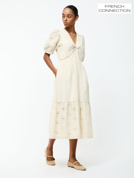 French Connection Cream Cambria Cotton Midi Dress (F58972) | €165