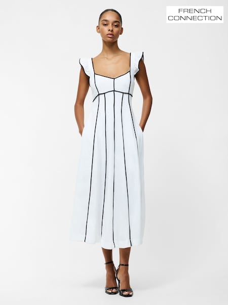 French Connection White Ariette Linen Long Flared Dress (F58973) | R$ 1.185