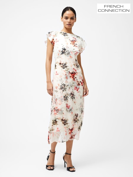 French Connection Cream Candice Satin Georgette Overlay Dress (F58980) | ₪754