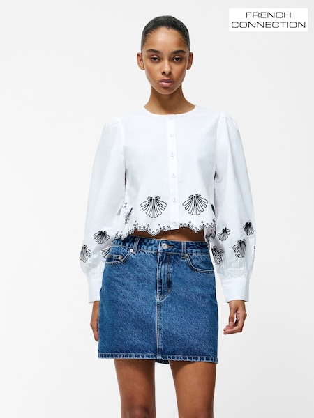 French Connection White Cambria 100% Cotton Long Sleeves Shirt (F58988) | ₪347