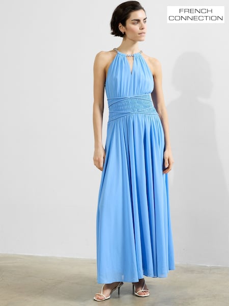 French Connection Blue Eden Georgette Halterneck Dress (F58995) | 742 QAR