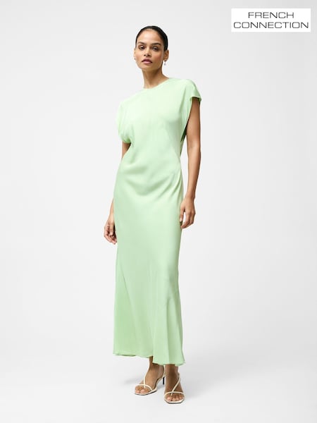 French Connection Green Ennis Satin Column Shape Dress (F58997) | ₪704