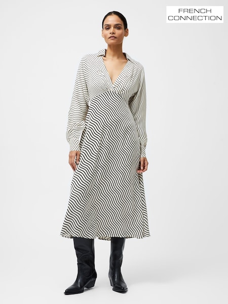 French Connection Grey Candice Satin Stripe Midi Dress (F59002) | €126