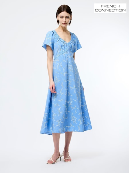 French Connection Blue Danielle Faron Drape V-Neck Midi Dress (F59010) | €121
