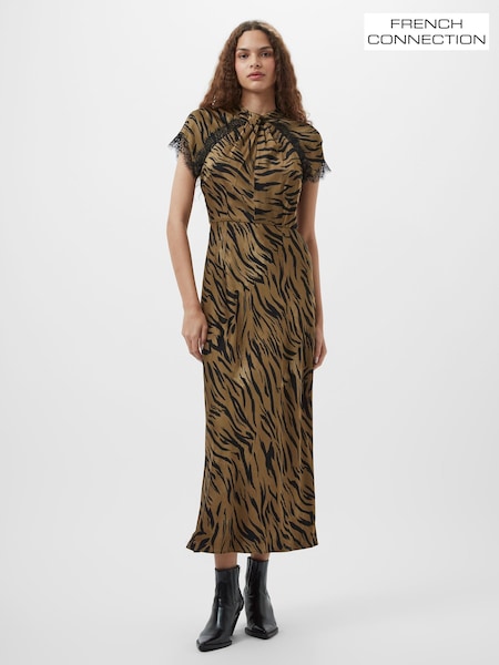 French Connection Green Abilene Ennis Satin Lace Dress (F59016) | ₪654