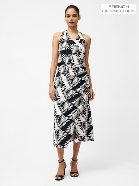 French Connection Black Ariette Linen Blend Crossword Midi Dress (F59039) | 490 QAR