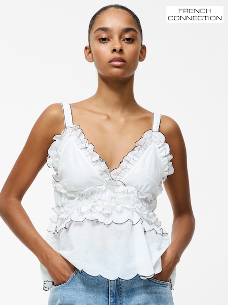 French Connection White Sandra 100% Cotton Voile Top (F59040) | €75