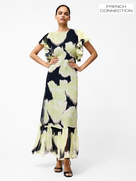 French Connection Grey Natalie Emina Chiffon Maxi Dress (F59042) | 643 QAR