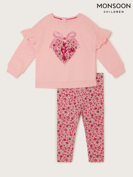 Monsoon Pink Baby Heart Leggings and Jumper Set (F59047) | €40 - €45