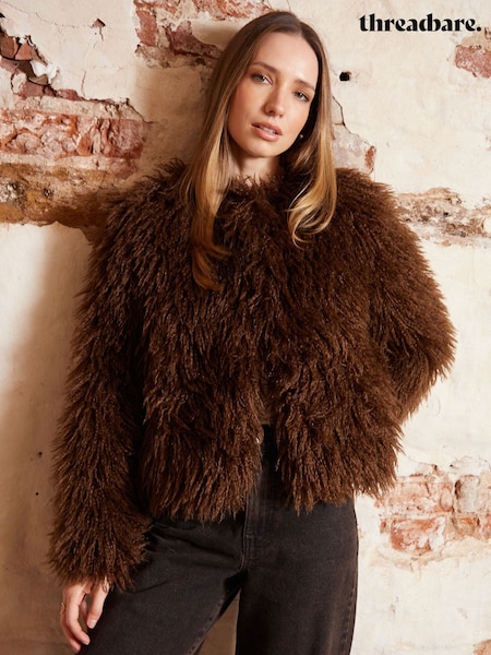 Threadbare Chocolate Brown Mongolian Faux Fur Coat (F59078) | €89