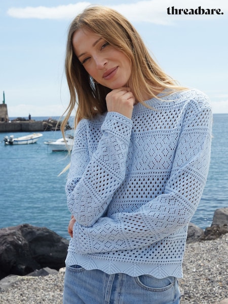 Threadbare Blue Long Sleeve Pointelle Crochet Knit Jumper (F59080) | 1,682 UAH