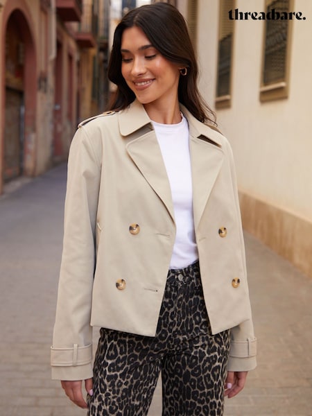 Threadbare Stone Double Breasted Cropped Trench Jacket (F59081) | SGD 87