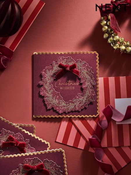 Burgandy Wreath Luxury 6 Pack Christmas Cards (F59086) | € 9