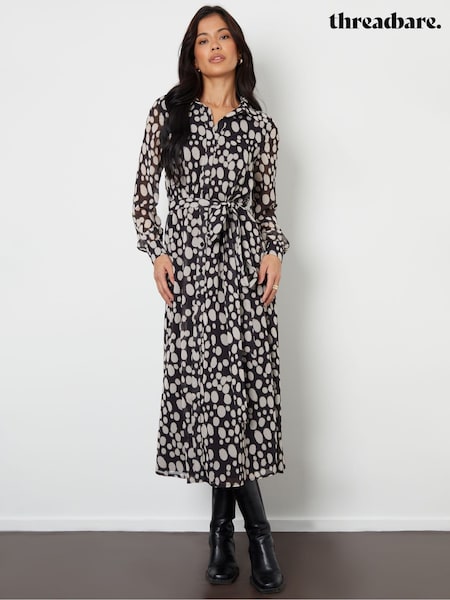 Threadbare Black Chiffon Belted Maxi Shirt Dress (F59089) | kr543