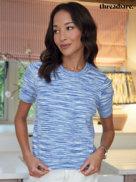 Threadbare Blue Stripe Short Sleeved Knitted T-Shirt (F59090) | kr371